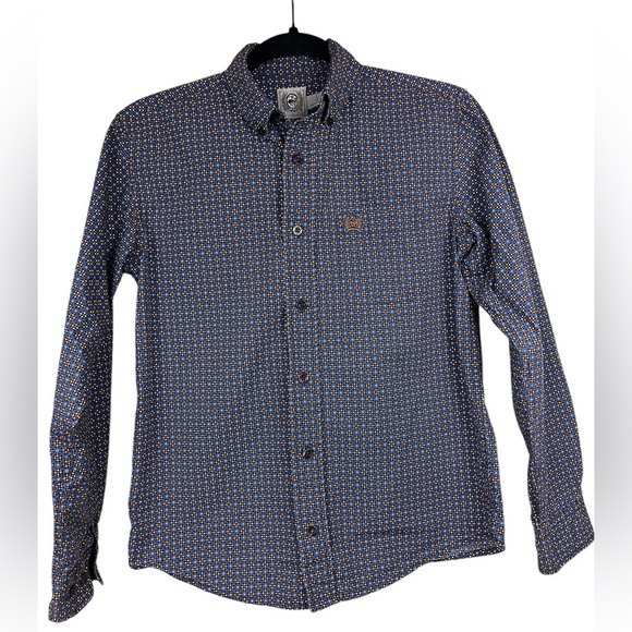 Cinch Western Boys Blue and Brown Button Down Long Sleeve Size Large 12 - Picture 3 of 6